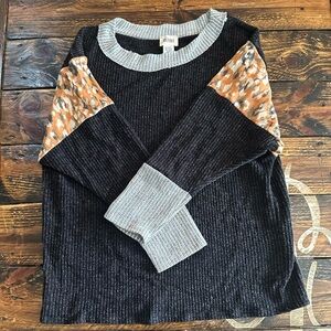 Bibi charcoal and mixed print sweater. Size L
